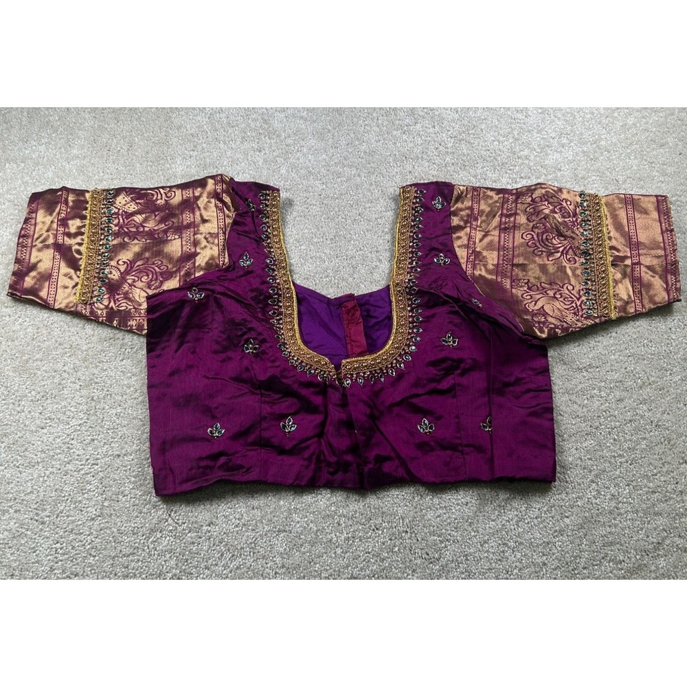 Vintage Purple & Gold Brocade Sari‎ Blouse With Beaded Embellishments